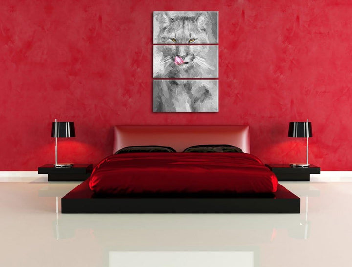 anmutiger Puma schwarz/weiss Deluxe 3-Teiler Leinwandbild 120x80 Bild auf Leinwand, XXL riesige Bild