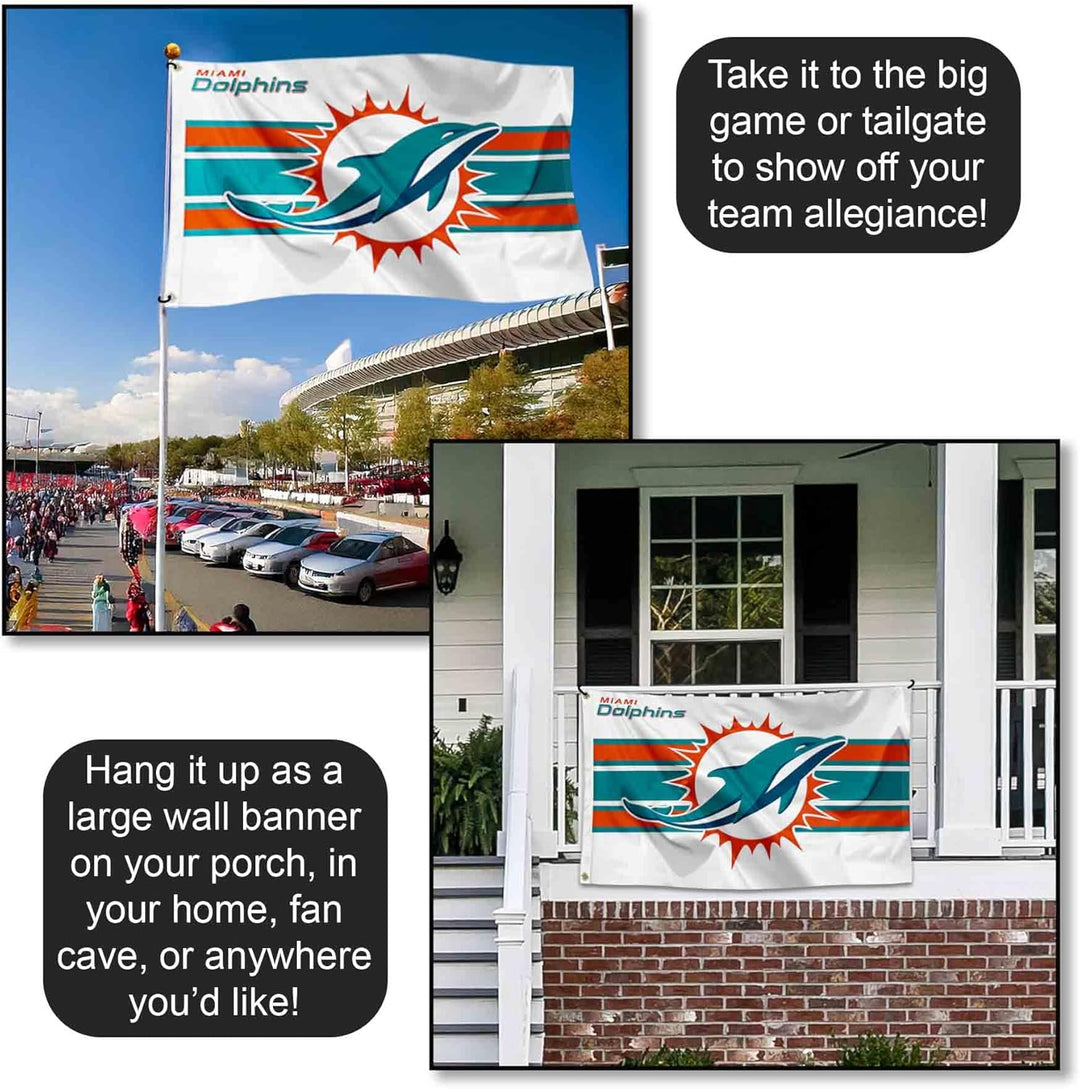 WinCraft Miami Delphins Weisse Flagge für den Innen- und Aussenbereich, 90 x 150 cm
