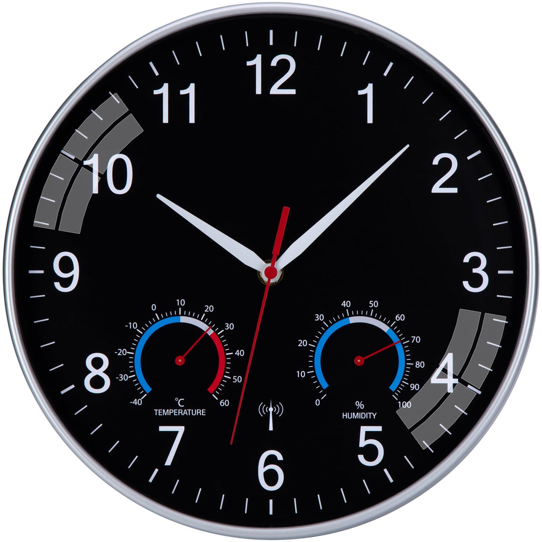 Wanduhr Funk Uhr Mit Temperaturanzeige und Luftfeuchtigkeit Funkuhr Wand Lautlos 30cm Funkwanduhr Mo