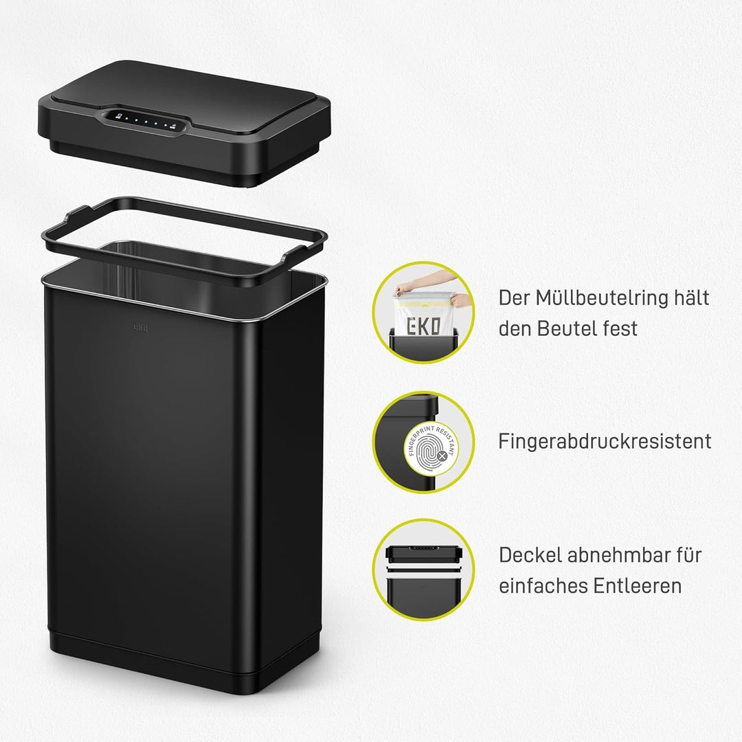 EKO Mirage-T 50L Mülleimer mit Sensor, Edelstahl Automatischer Abfalleimer für die Küche, rechteckig