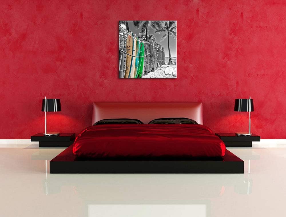 Pixxprint bunter Surfboards am Strand als Leinwandbild/Grösse: 70x70 cm/Wandbild/Kunstdruck/fertig b