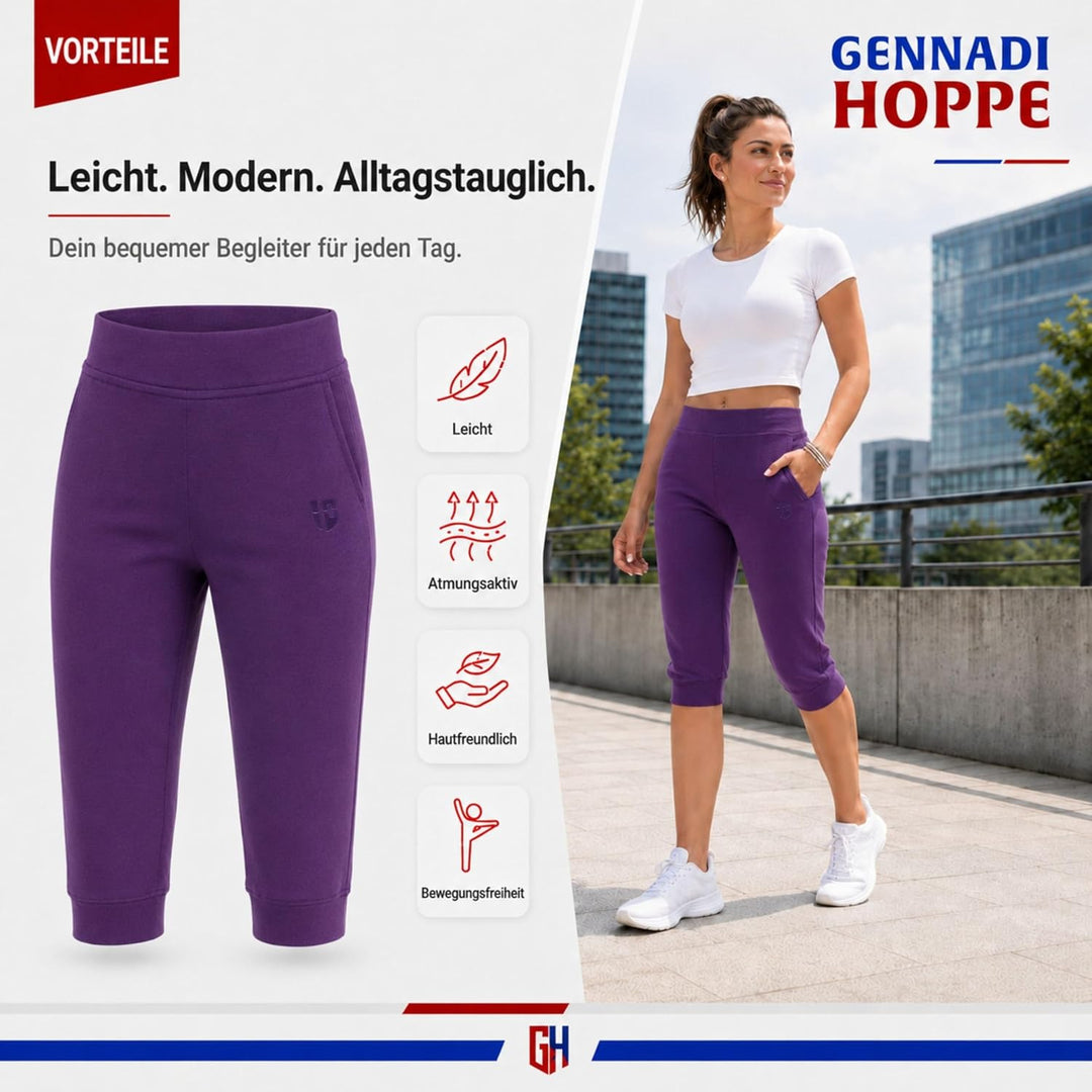 Gennadi Hoppe Damen 3/4 Trainingshose Sporthose kurz Hose Sport &amp; Fitness Shorts S Lila (Purple), S