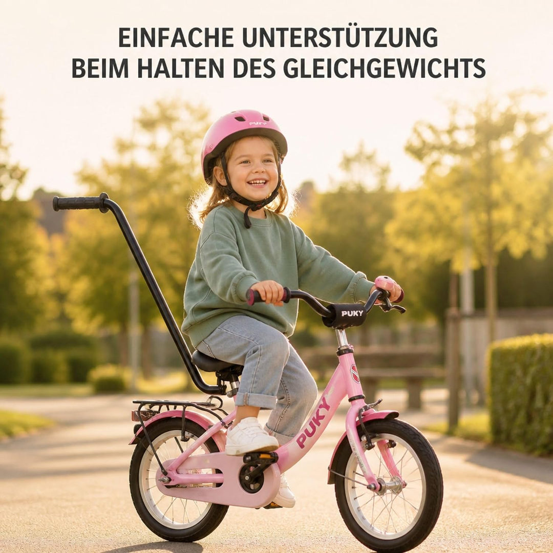 Puky Fahrradlernhilfe Sattel mit Schiebestange Schwarz & Windel Blaubaer | Schnelle Montage, Balance