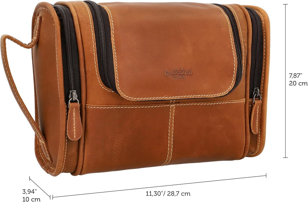 Gusti Kulturtasche Leder - Chester Schminktasche Damen Kosmetiktasche Klein Waschtasche Männer Make