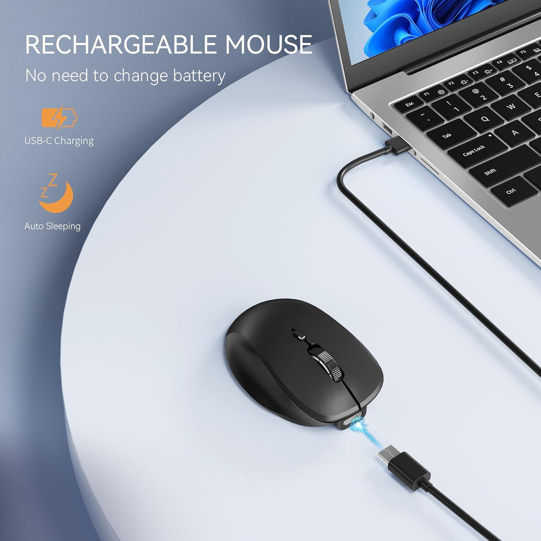 Uiosmuph Mini Bluetooth Maus kabellos, Leise Bluetooth Funkmaus (BT 5.0/5.1+2.4G), USB-C wiederaufla