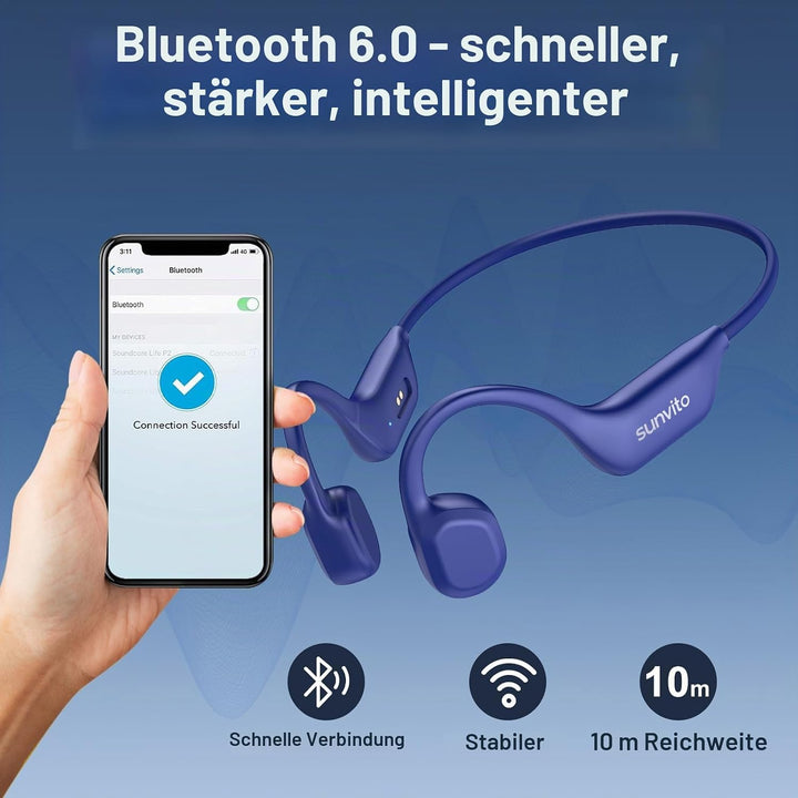 Knochenschall Kopfhörer Bluetooth 6.0, offene Bluetooth-Funkkopfhörer für Sport, wasserdichte, leich