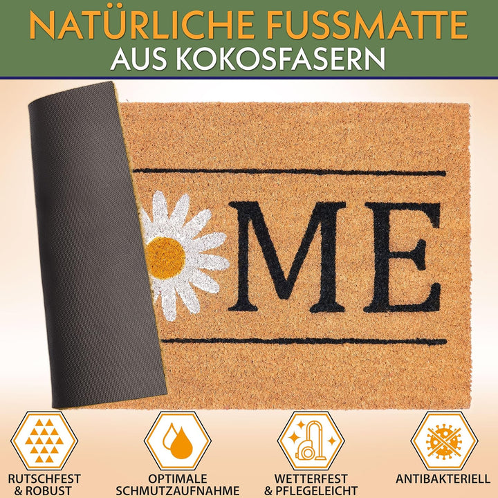 BRUBAKER Fussmatte für Aussen und Innen - Home mit Gänseblümchen - 45 x 75 cm Schmutzfangmatte aus K