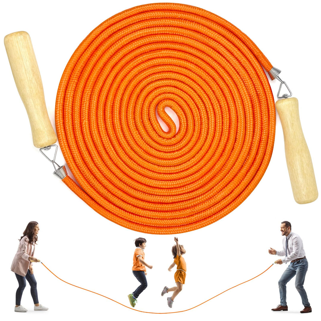 LeapBeast Lange Springseil, Mehrspieler-Seil, Springseil mit Holzgriff für Schule, Sport, Outdoor-Ak