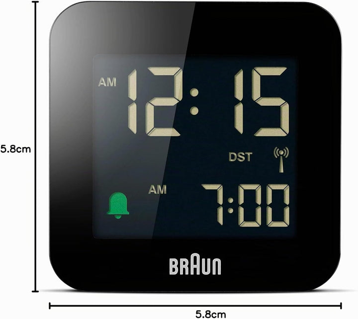 Braun Digitaler Reisewecker Mitteleuropäische Zeitzone (MEZ) mit Schlummerfunktion, kompakte Grösse,