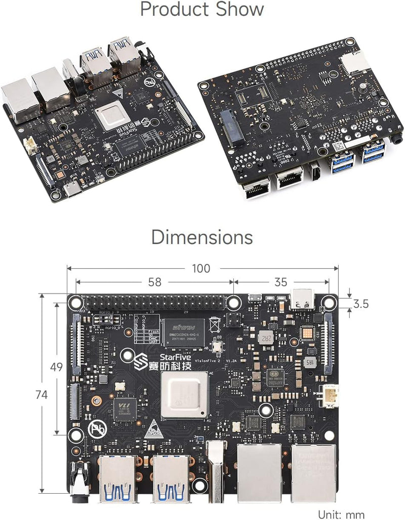 Waveshare VisionFive2 RISC-V Single Board Computer, StarFive JH7110 Processor, with Integrated 3D GP