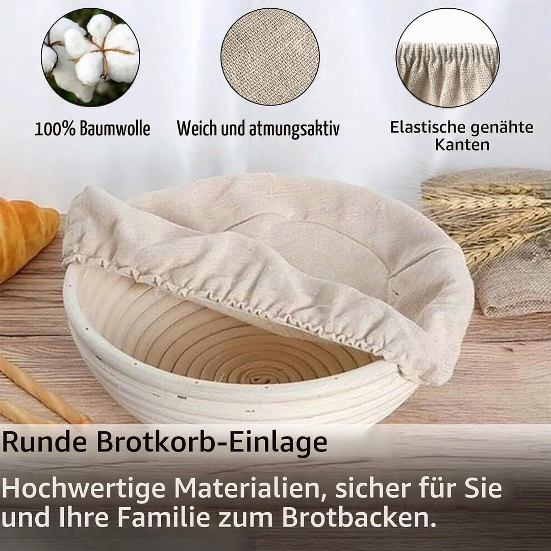 Gärkorb Rund 23cm, Gärkörbchen Set, Banneton, Natürlichem Rattan, Bürste, Bread Brotmesser, Leinentu
