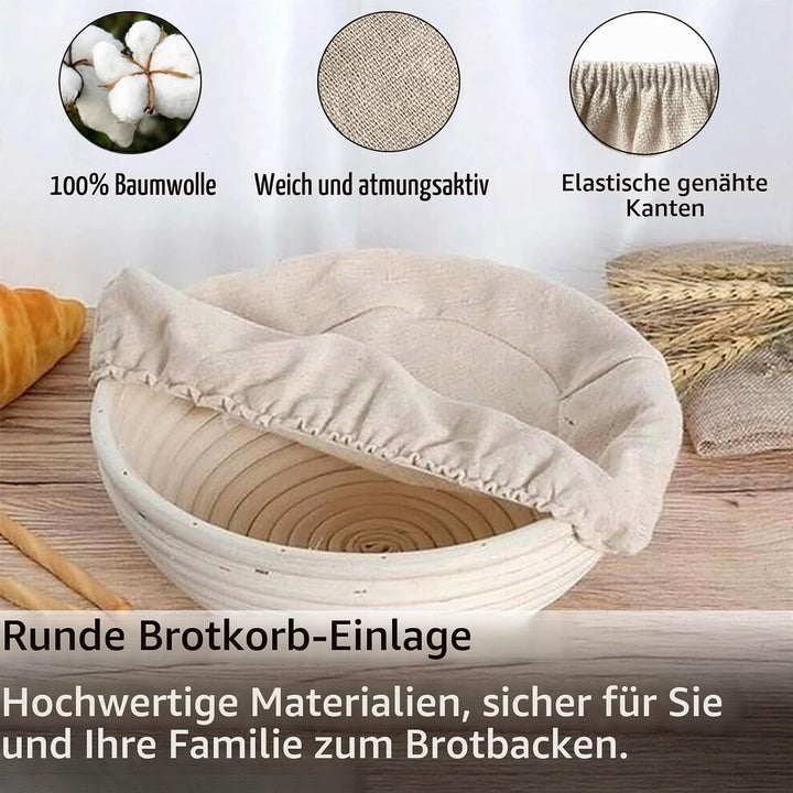 Gärkorb Rund 23cm, Gärkörbchen Set, Banneton, Natürlichem Rattan, Bürste, Bread Brotmesser, Leinentu