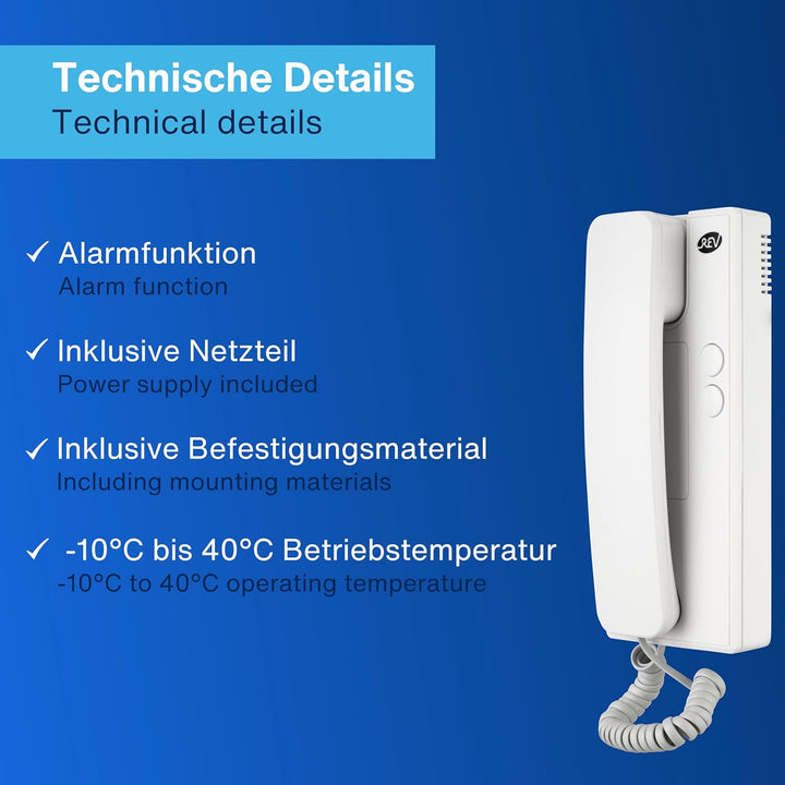 REV 003003101 Sprechanlage, Gegensprechanlage mit Türöffner, 230VAC, Alarmfunkt., weiss