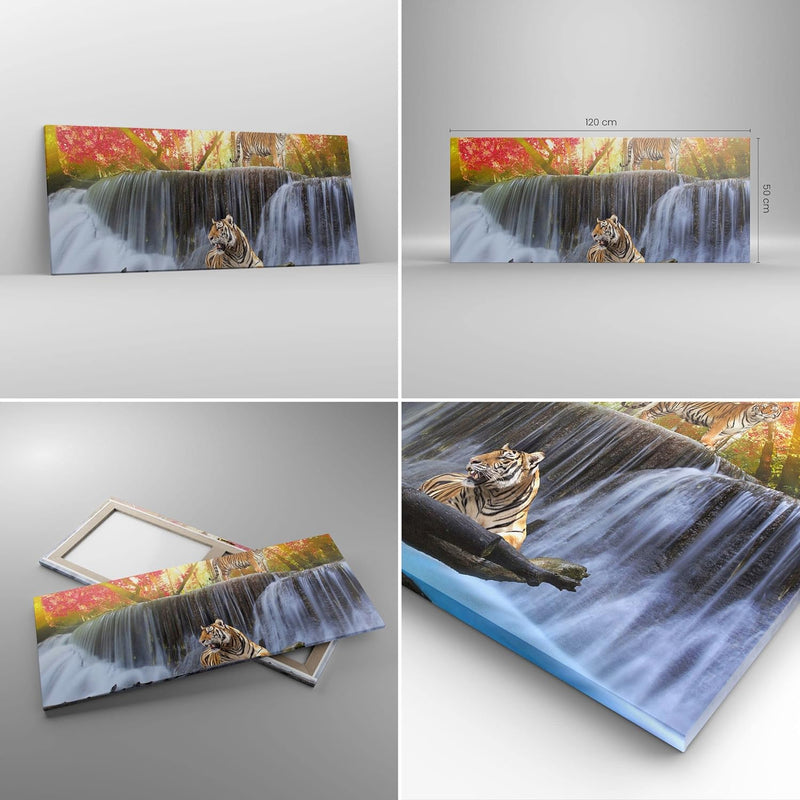 Wandbilder Dekoration Wohnzimmer Tiger natur tier paradies Panorama Bilder auf Leinwand 120x50cm Lei