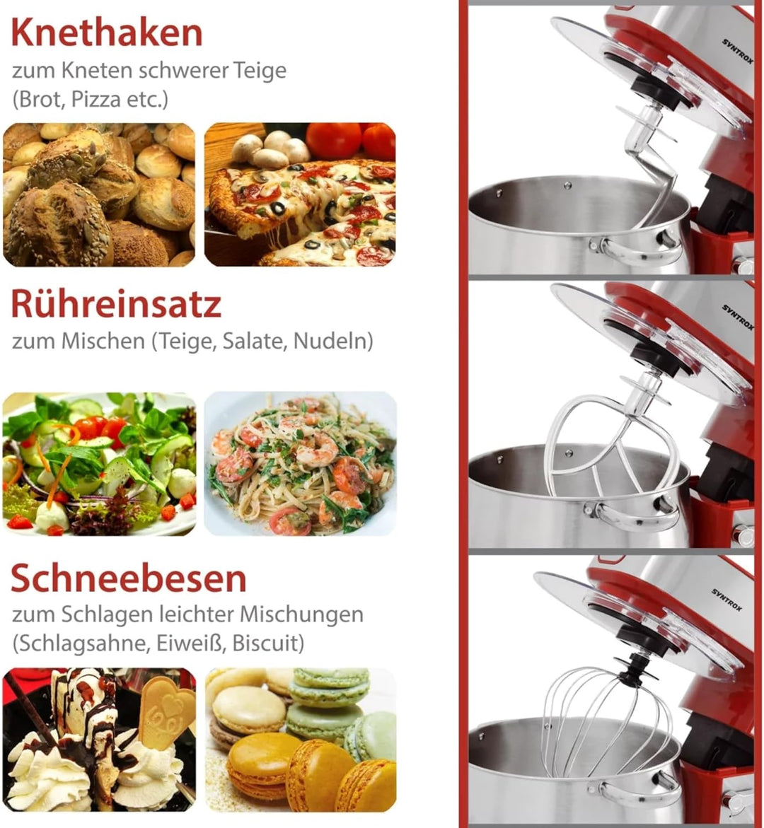 Syntrox Germany Küchenmaschine Snofru Edelstahl 12 Liter Küchengerät & Fleischwolf, Multi-Funktions-