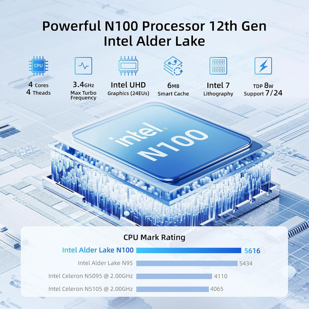 MeLE Mini PC Stick lüfterlos PCG02 Pro 12th Gen Alder Lake - N100(bis zu 3,4GHz), 8GB DDR4 RAM 256GB