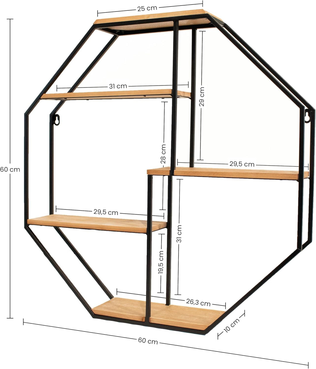 Kyto Wandregal Achteckig 60x60cm Durchmesser, Robustes Oktagon Deko Regal aus Metall Oktagonalform u
