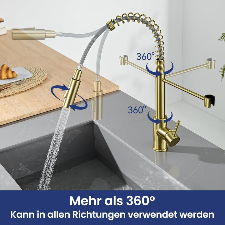CECIPA Wasserhahn Küche Hochdruck, Küchenarmatur Mit Herunterziehbare Brause, Mischbatterie Küche Zw