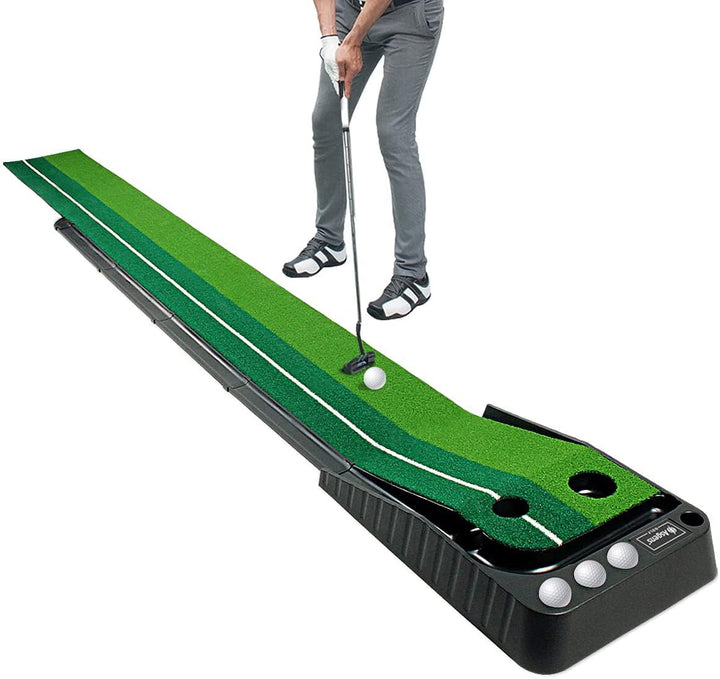 Minigolf für zuhause, Putting Matte mit Auto-Rückkehr & Kunstrasen – Minigolf Set mit 3 Golfbällen,