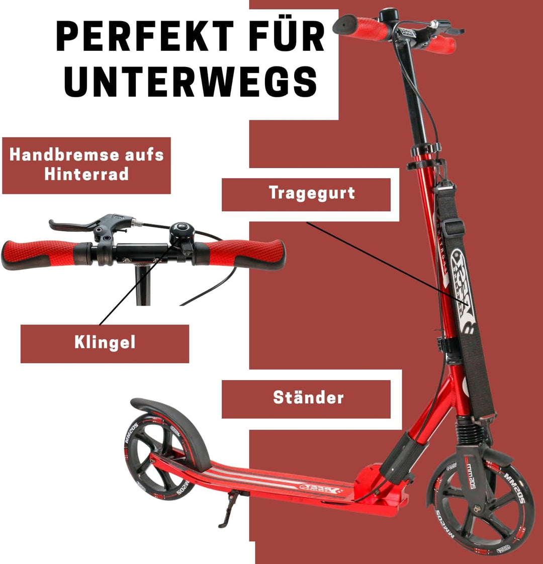 Best Sporting High End Scooter Erwachsene I klappbarer Roller mit Ständer, Handbremse, Klingel und T