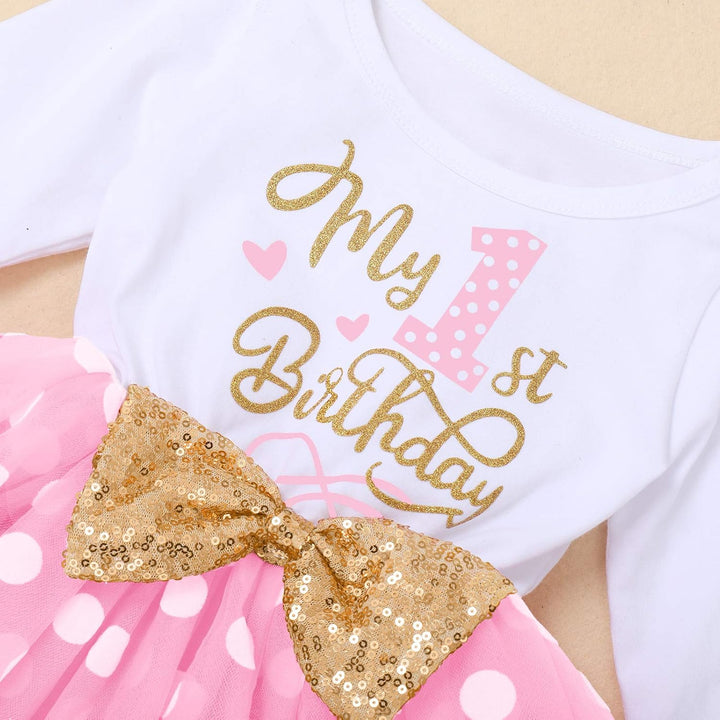 Odizli 1./2./3. Geburtstag Mädchen Outfit Langarm Prinzessin Tütü Tüllkleid+Pailletten Stirnband 2tl