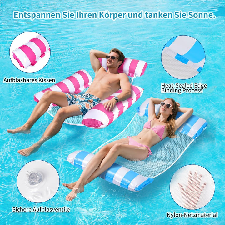 Luftmatratze Pool Schwimmnudel, 2 Stück Luftmatratze Wasser Hängematte, 4 In 1 Wasserhängematte Mit