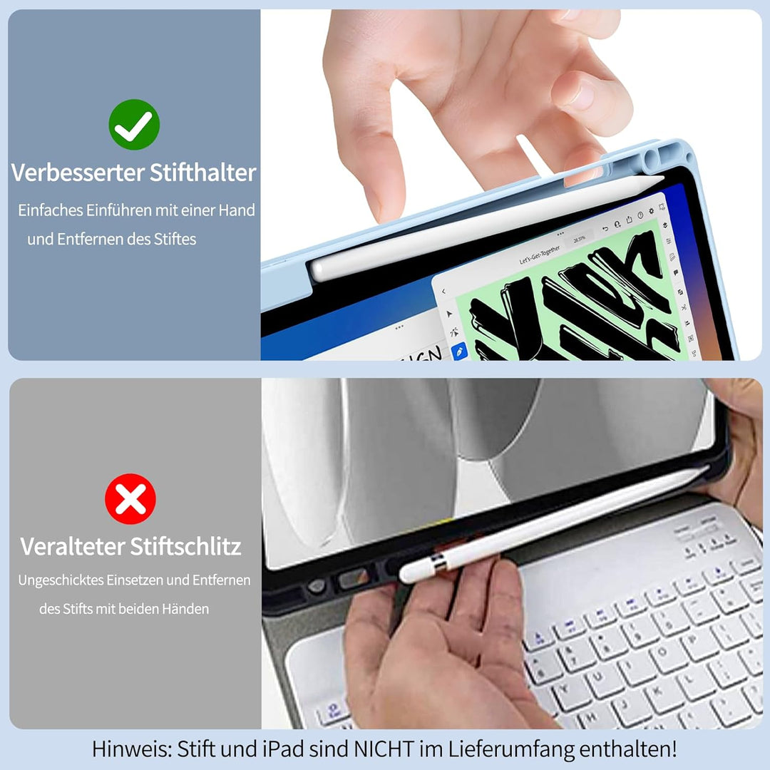 Hülle mit Tastatur für iPad A16 11 Generation 2025/10 Generation 2022(11/10.9 Zoll), Soft TPU Rücksc