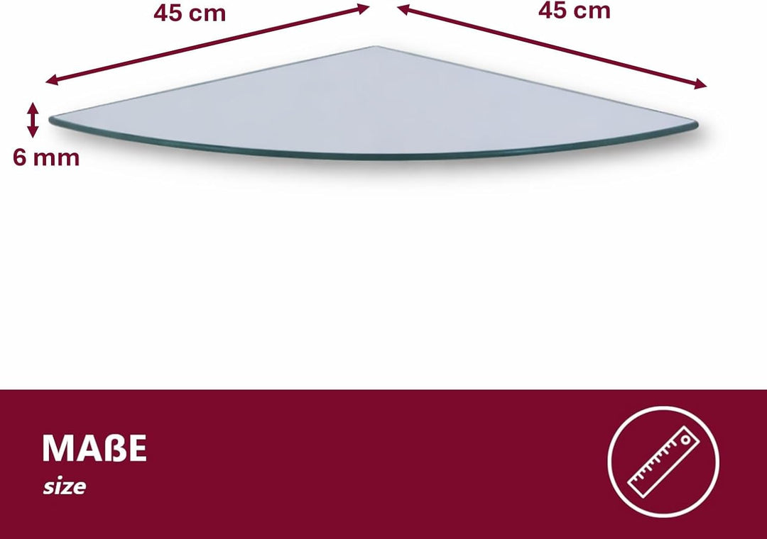 Euro Tische Glas Eckregal 45x45cm, Wandregal für Badezimmer, Duschregal Bad, Glas Badregal mit 6mm E
