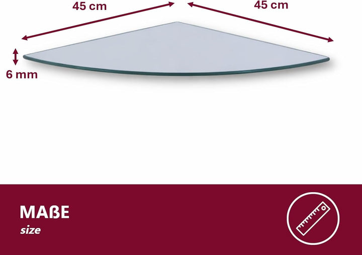 Euro Tische Glas Eckregal 45x45cm, Wandregal für Badezimmer, Duschregal Bad, Glas Badregal mit 6mm E