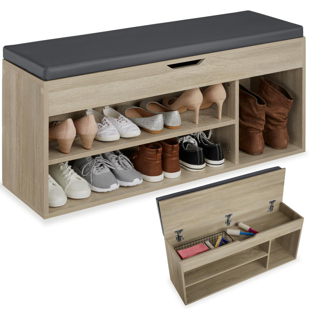 tectake® Sitzbank mit Stauraum, Schuhregal mit Sitzbank, 104 x 30 x 49 cm, Hocker mit Stauraum & Sch
