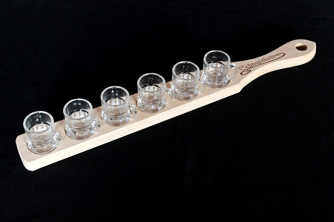 DanDiBo Schnapslatte Holz mit 6 Gläser Schnapsbrett Leiste Schnapsrunde mit Gravur