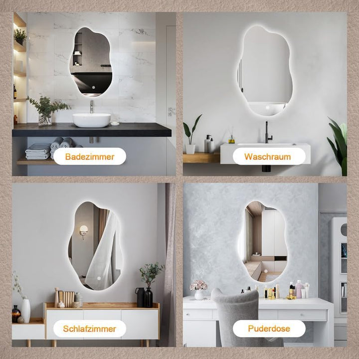 Boromal Badspiegel mit Beleuchtung Asymmetrischer Spiegel mit Beleuchtung 52x85cm LED Spiegel mit Li