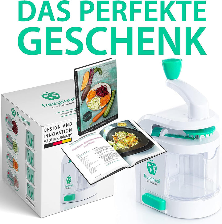 freegreen® GERMANY Spiralschneider mit Auffangbehälter [inkl. Kochbuch] I Ein Zoodle Maker, der bege
