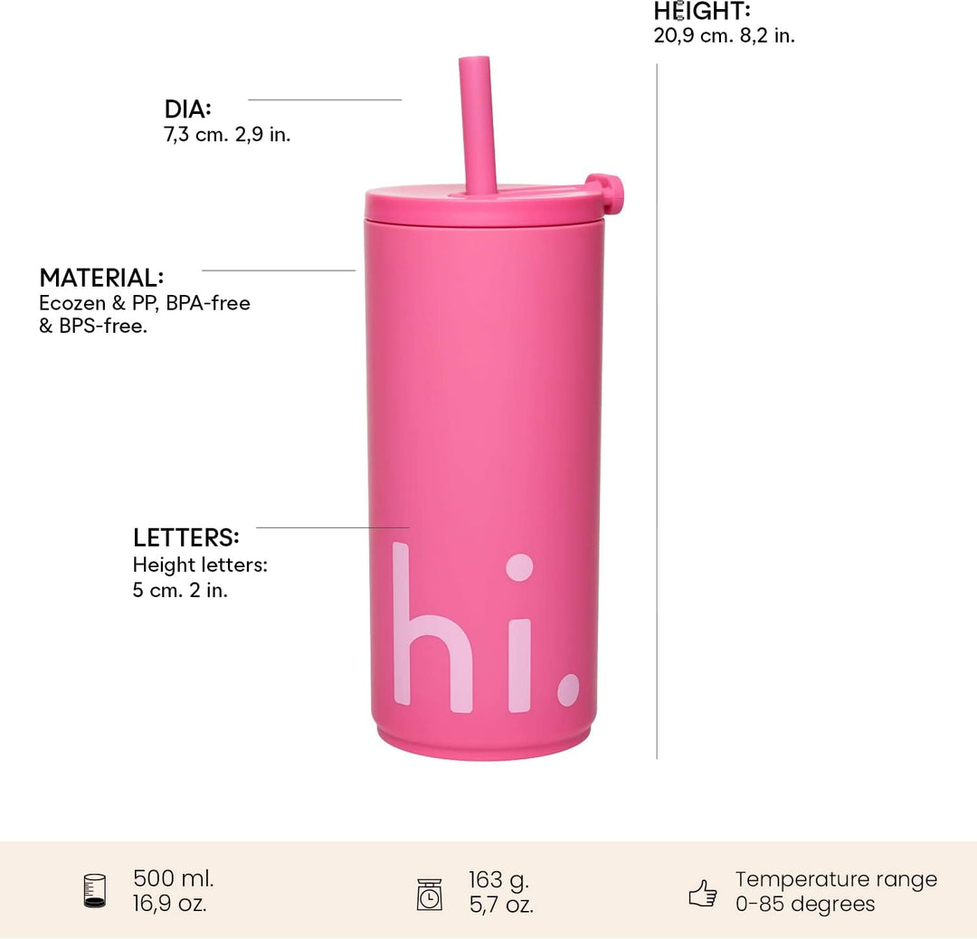 Design Letters Kaffeebecher 500 ml | Becher mit Deckel und Strohhalm | Reisebecher BPA/BPS-frei | Ka