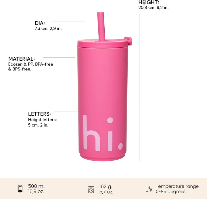 Design Letters Kaffeebecher 500 ml | Becher mit Deckel und Strohhalm | Reisebecher BPA/BPS-frei | Ka