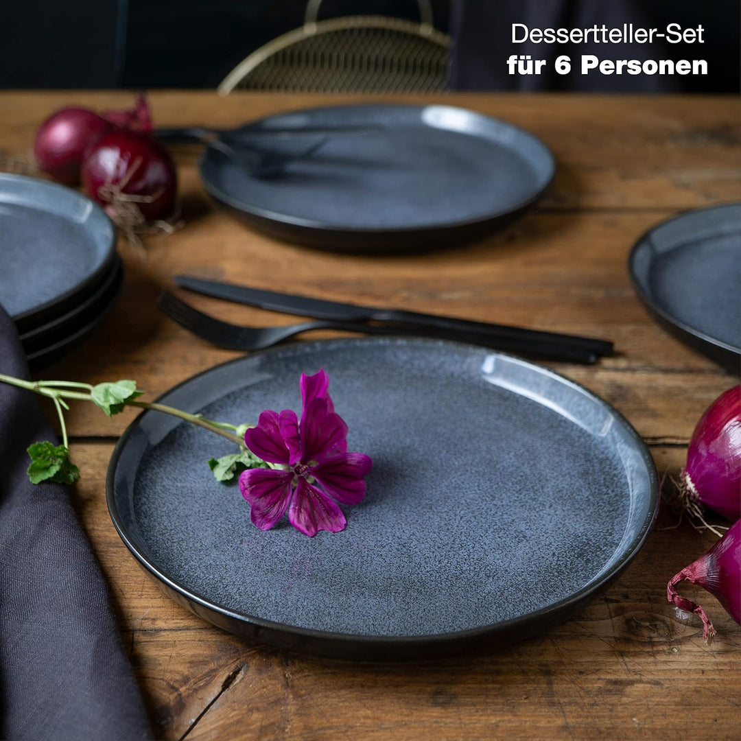 Moritz & Moritz VIDA 6er Dessert Teller Set blau - Kuchenteller für 6 Personen - Porzellan spülmasch
