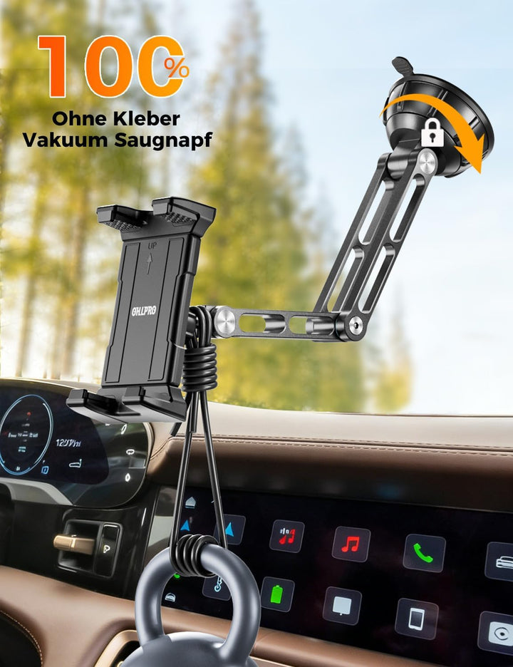 OHLPRO Tablet Halterung Auto Vorne aus Aluminium, iPad Autohalterung Saugnapf für Windschutzsche und