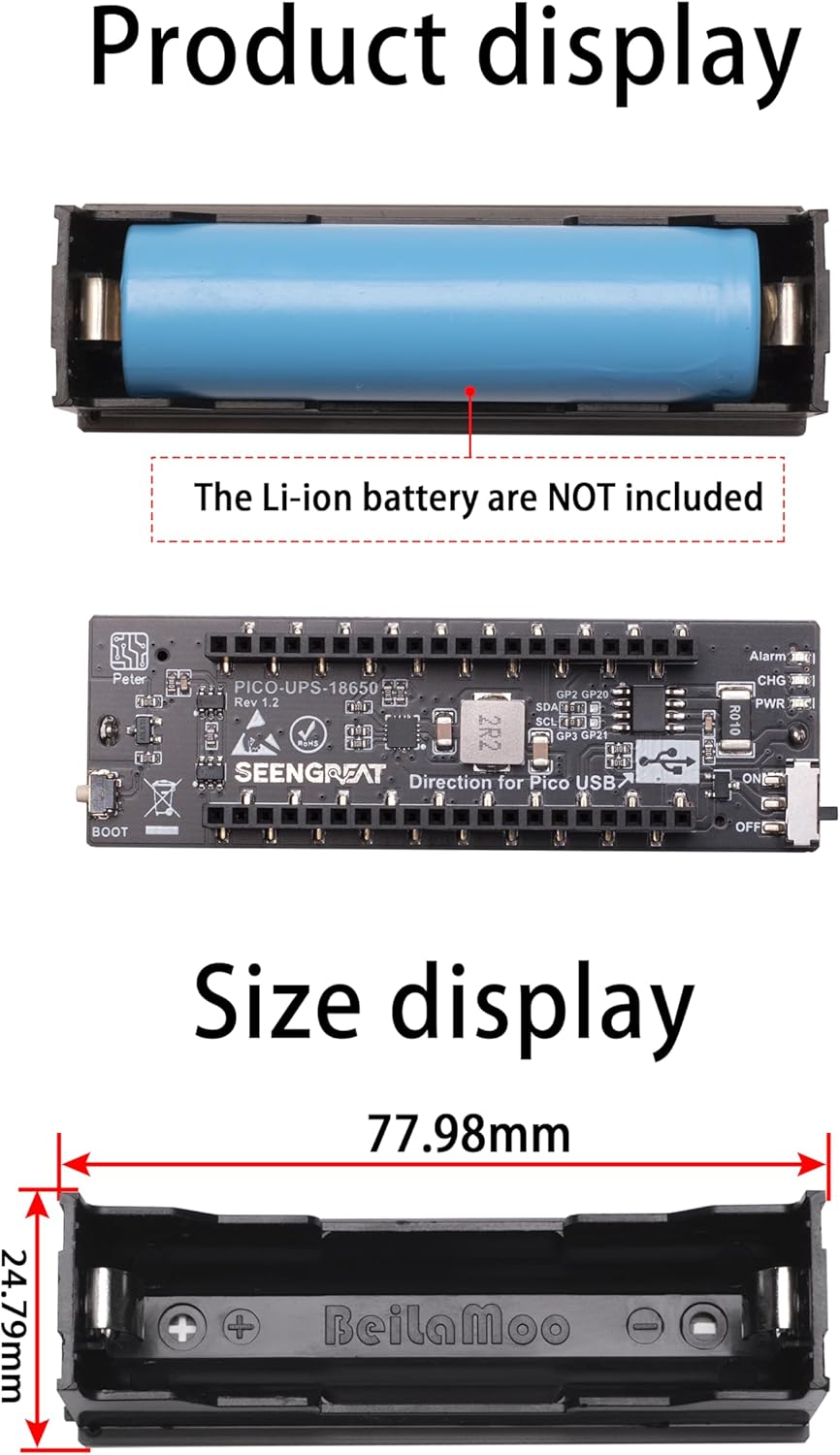 SEENGREAT UPS Module for Raspberry Pi Pico, Uninterruptible Power Supply UPS, Keeps Pico During Char