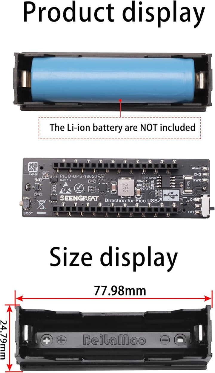 SEENGREAT UPS Module for Raspberry Pi Pico, Uninterruptible Power Supply UPS, Keeps Pico During Char