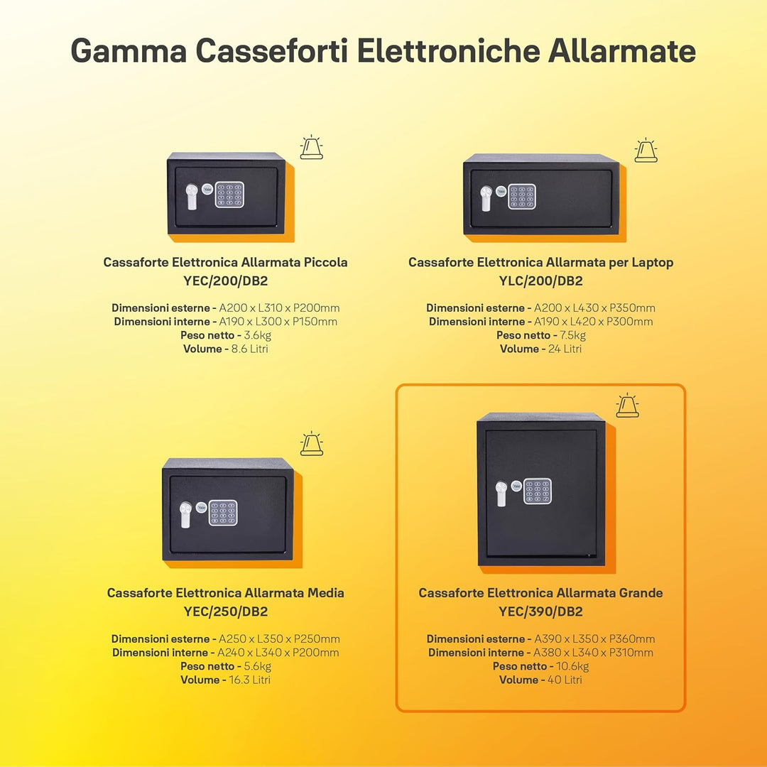 Yale Elektronischer Tresor mit Alarm - Gross - YEC/390/DB2 - Standardsicherheit - Schwarz Large New