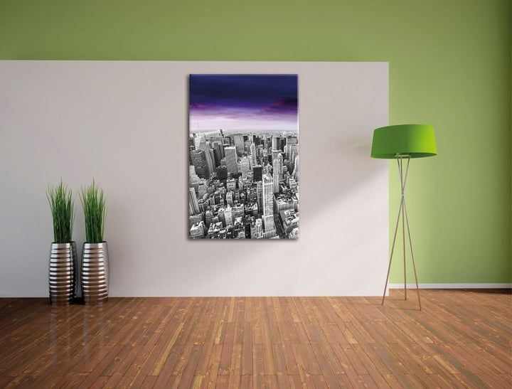 Pixxprint riesige Skyline von New York am späten Abend schwarz/weiss, Format: 80x120 auf hochkantige