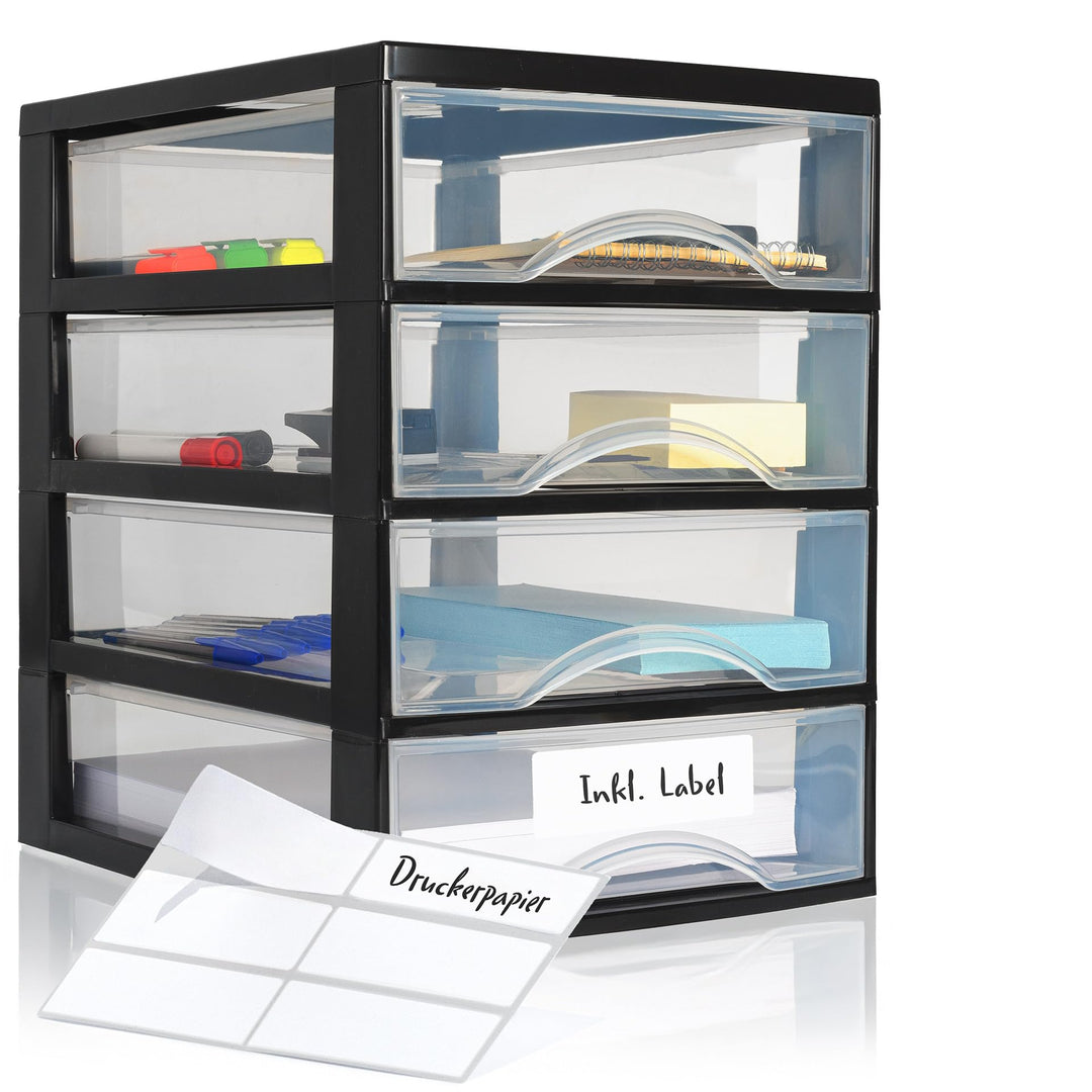 Hausfelder Schubladenbox A4 mit 6 Schubladen inkl. Aufkleber, Schubladenturm Box aus Kunststoff für