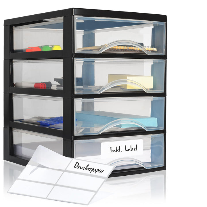 Hausfelder Schubladenbox A4 mit 6 Schubladen inkl. Aufkleber, Schubladenturm Box aus Kunststoff für