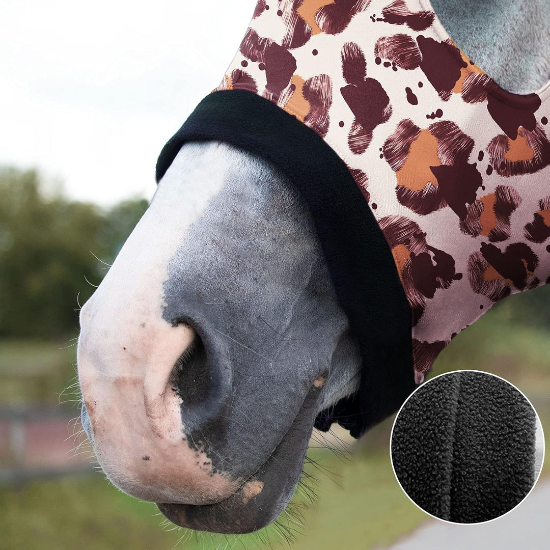 Harrison Howard Horse Stretchy Head Hood with Zipper Full Face Neck Cover-Classic Leopard Kolben (mi