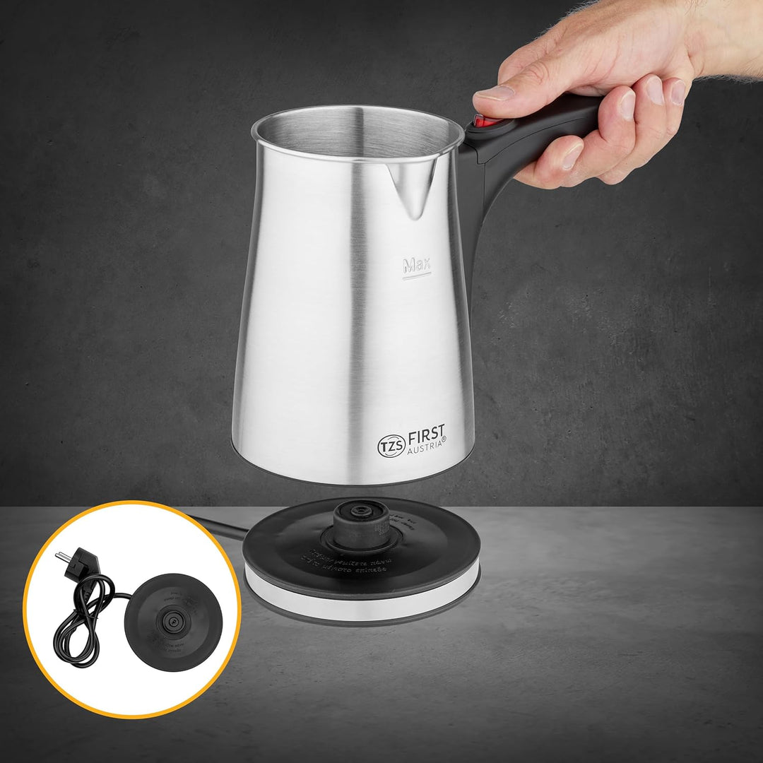 TZS First Austria elektrischer Türkischer Kaffeekocher, 0,35 Liter, 800W Mokkakocher Espressokocher