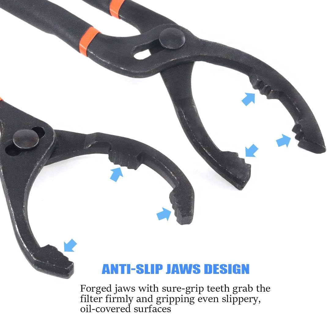 Glarks 2Pcs 10" and 12" Long Handle Grip Oil Filter Pliers Set Adjustable Angle Hand Oil Filter Wren