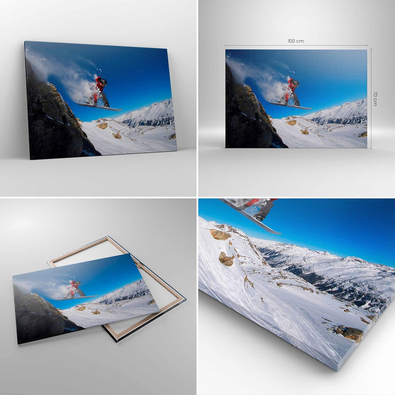 Bilder auf Leinwand 100x70cm Leinwandbild Snowboard Winter Berg Gipfel Gross Wanddeko Bild Schlafzim