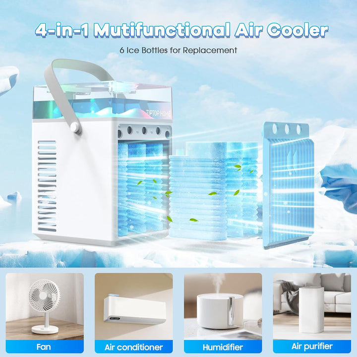 Mobile Klimaanlage, 5 in 1 Mini Klimagerät mit App-Steuerung, Persönlich Ventilator mit 800ml Wasset