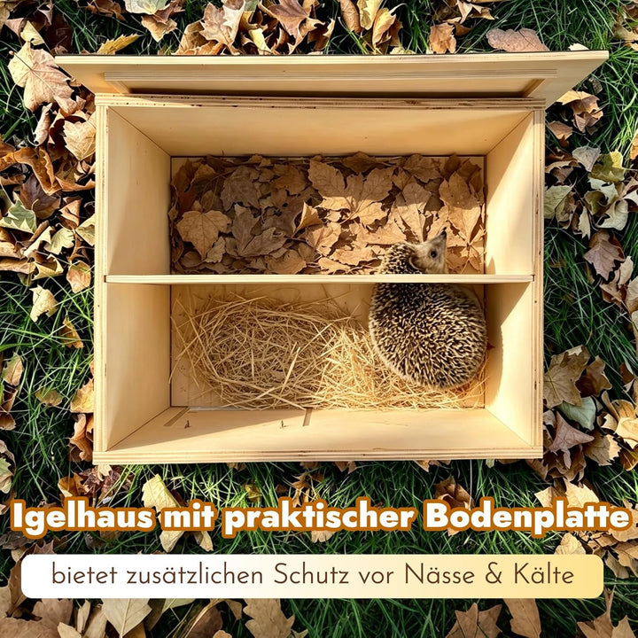 Grosses Igelhaus mit Rattenklappe Winterfest, Holz Igelhotel für Winterschlaf und Sommer-Unterschlup