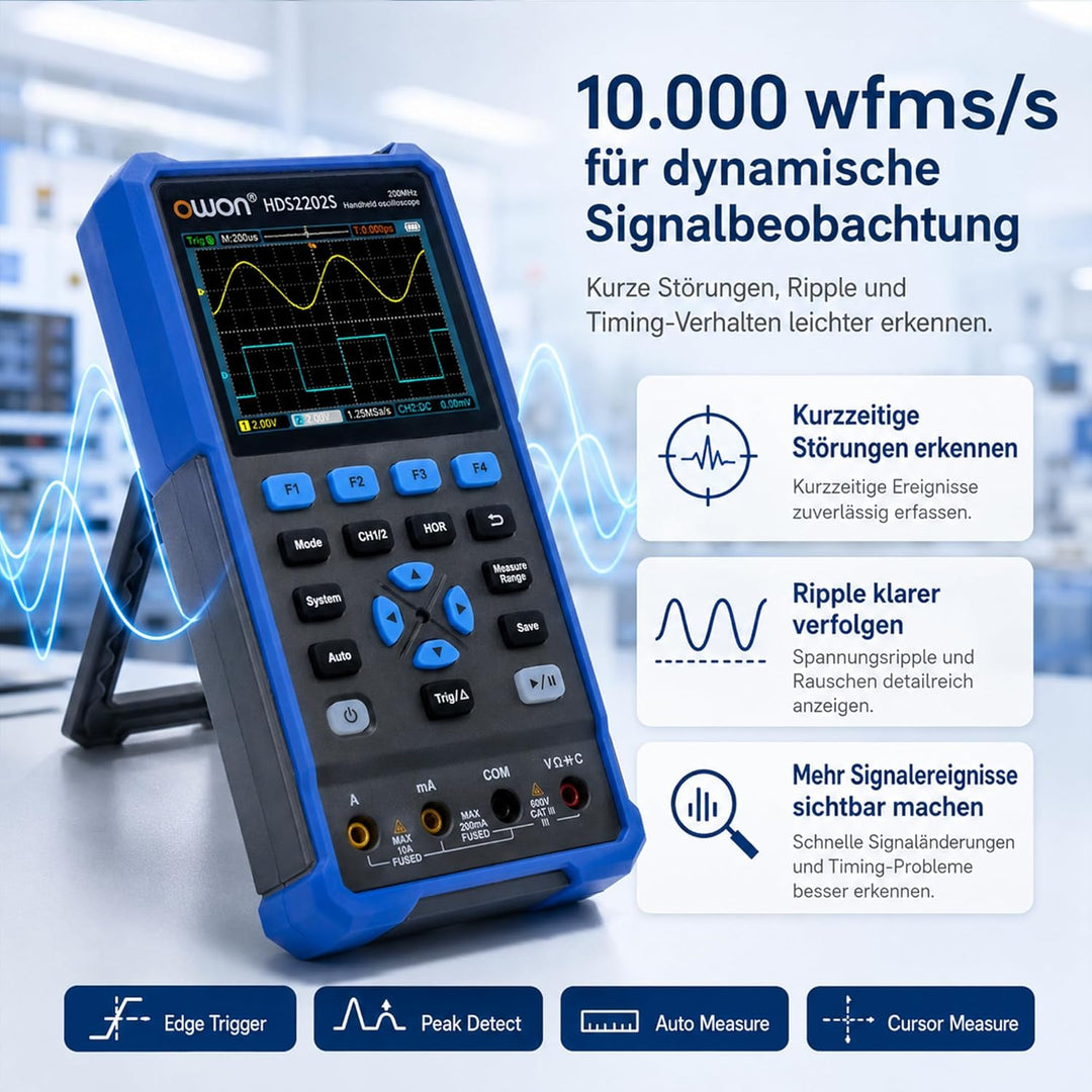 HDS2202S OWON Oszilloskop 3 in 1 Handoszilloskop 200MHz Bandbreite 1GS/s Abtastrate + 4 1/2 Stellen
